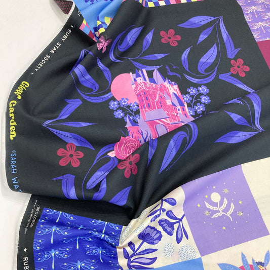 Fabric panel with colorful squares from Ruby Star Society 'Glow Garden' collection. 