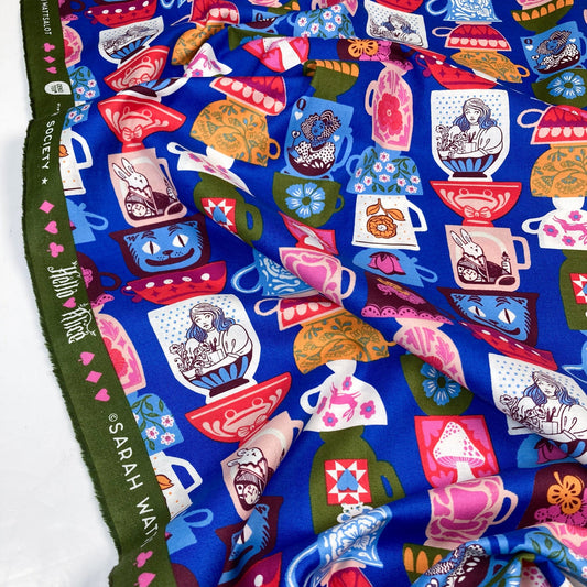 Ruby Star Society 'Hello Alice' Quilting Cotton 'Tea Party' in Blue Ribbon