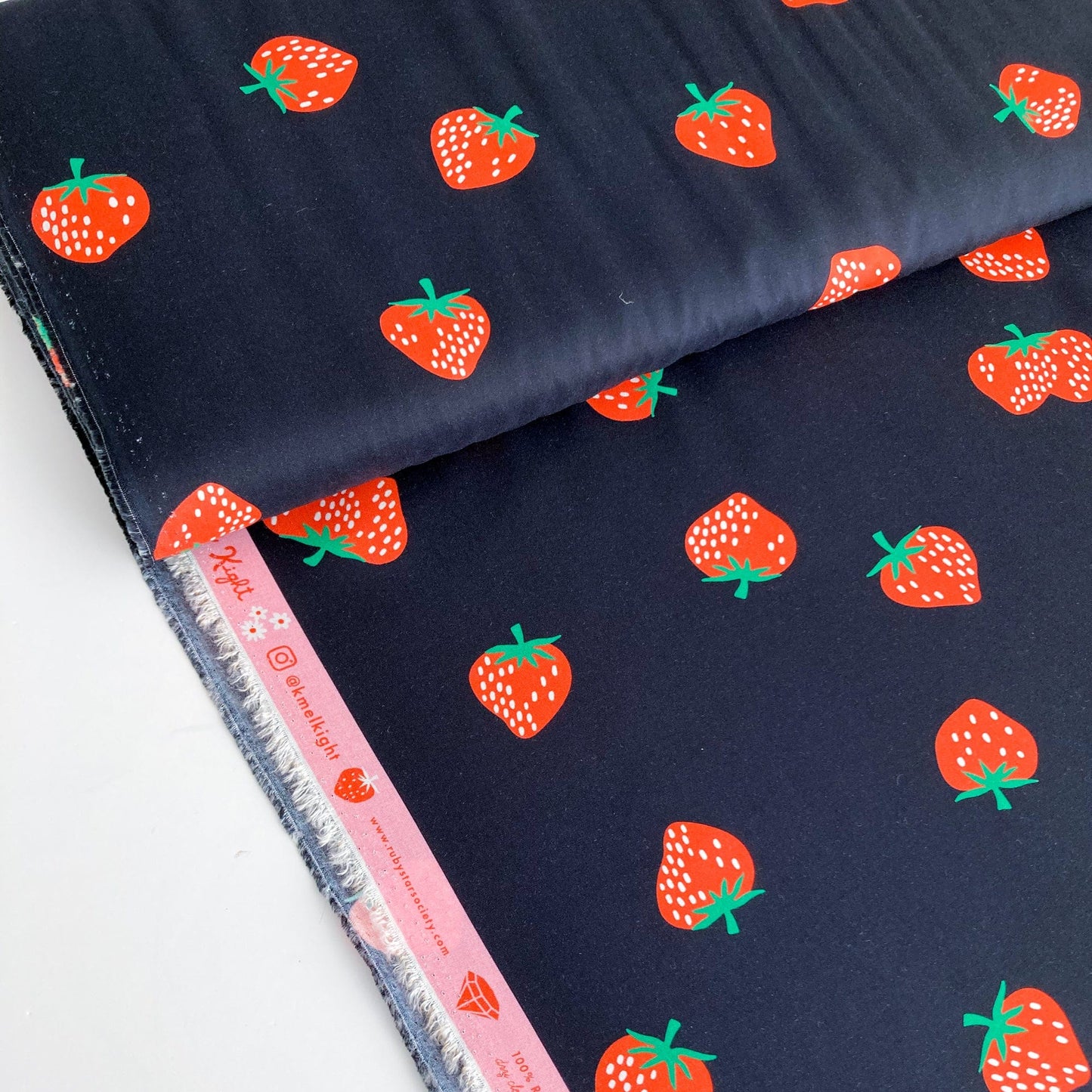 44cm Piece Ruby Star Society 'Strawberry And Friends': Fine Rayon in Black