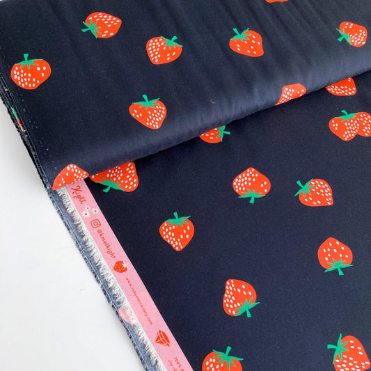 44cm Piece Ruby Star Society 'Strawberry And Friends': Fine Rayon in Black