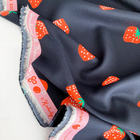 44cm Piece Ruby Star Society 'Strawberry And Friends': Fine Rayon in Black