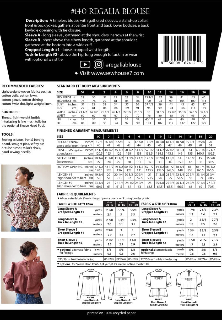 Sew House Seven: Regalia Blouse UK 4-24 OR 20-38