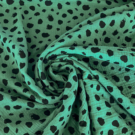 Cotton Double Gauze in Green with Spot Print