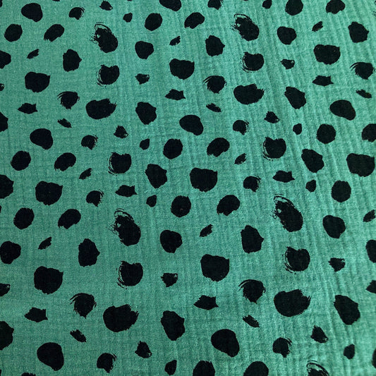 Cotton Double Gauze in Green with Spot Print