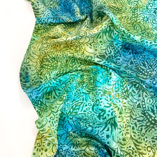 Cotton Batik with Aqua and Green Floral Design