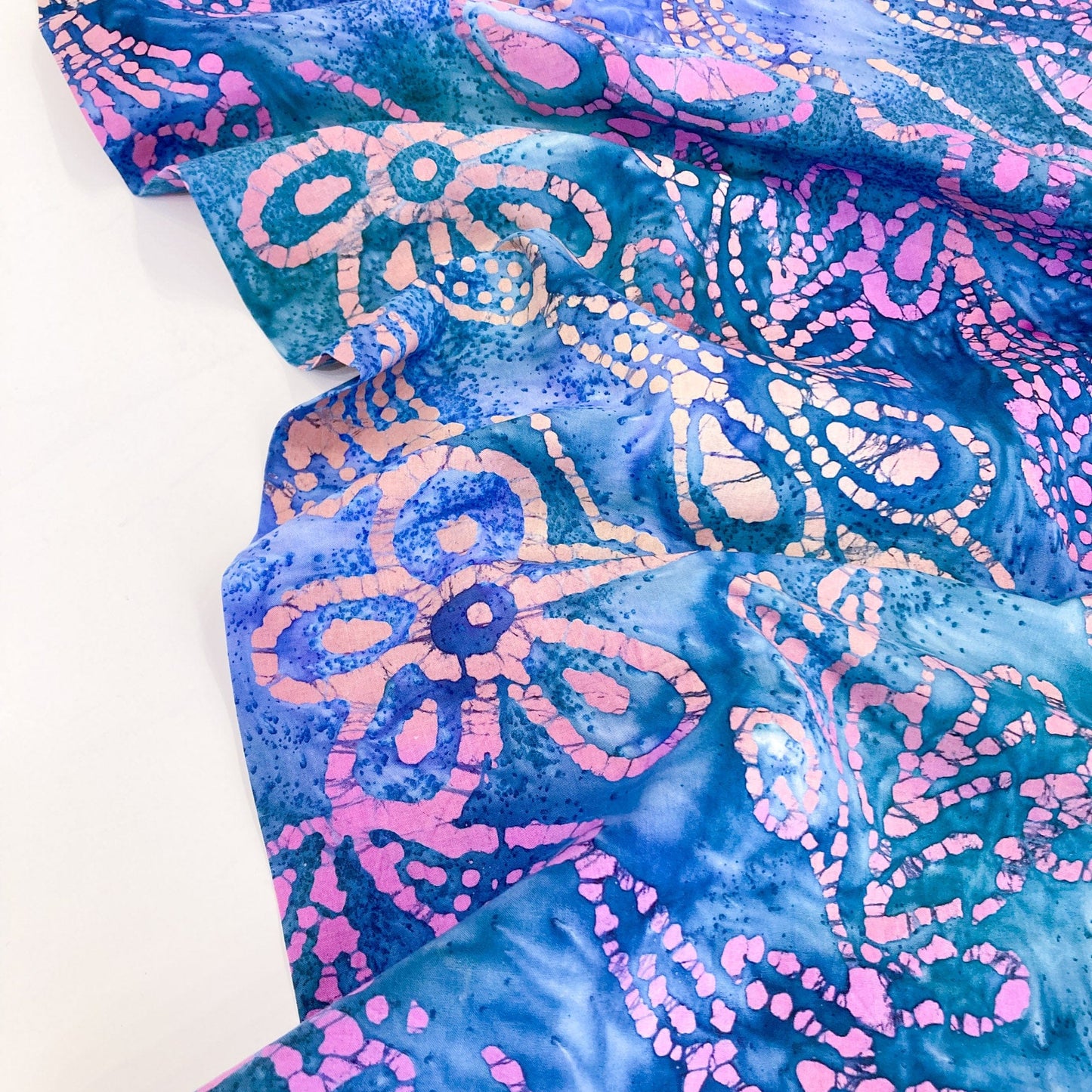 Cotton Batik with Purple and Blue Floral Design