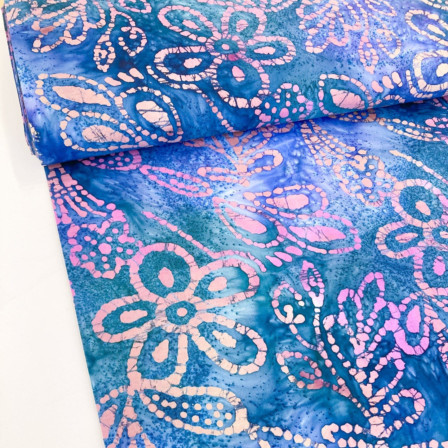 Cotton Batik with Purple and Blue Floral Design