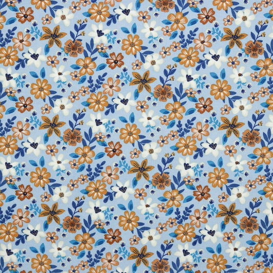 Cotton Needlecord in Sky Blue with Floral Print
