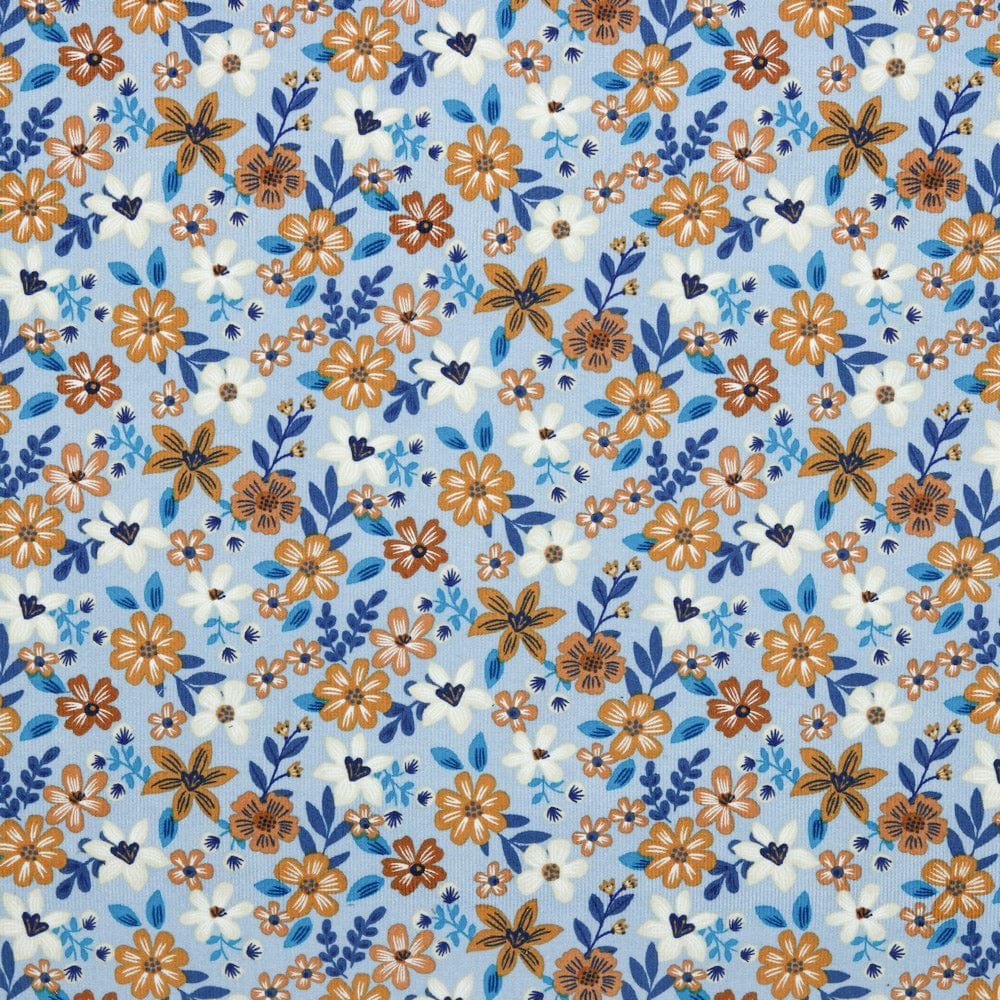 Cotton Needlecord in Sky Blue with Floral Print