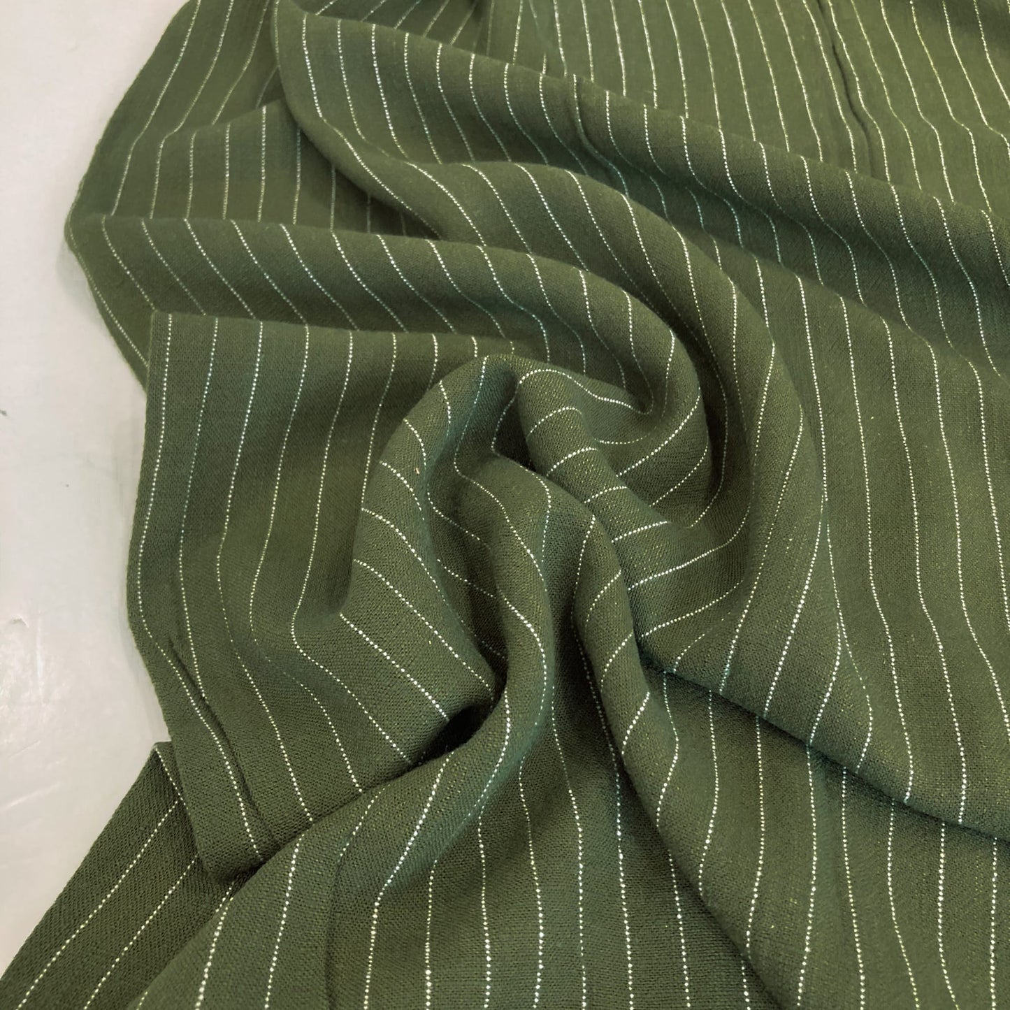 Soft Washed Viscose Linen Slub in Olive Stripe