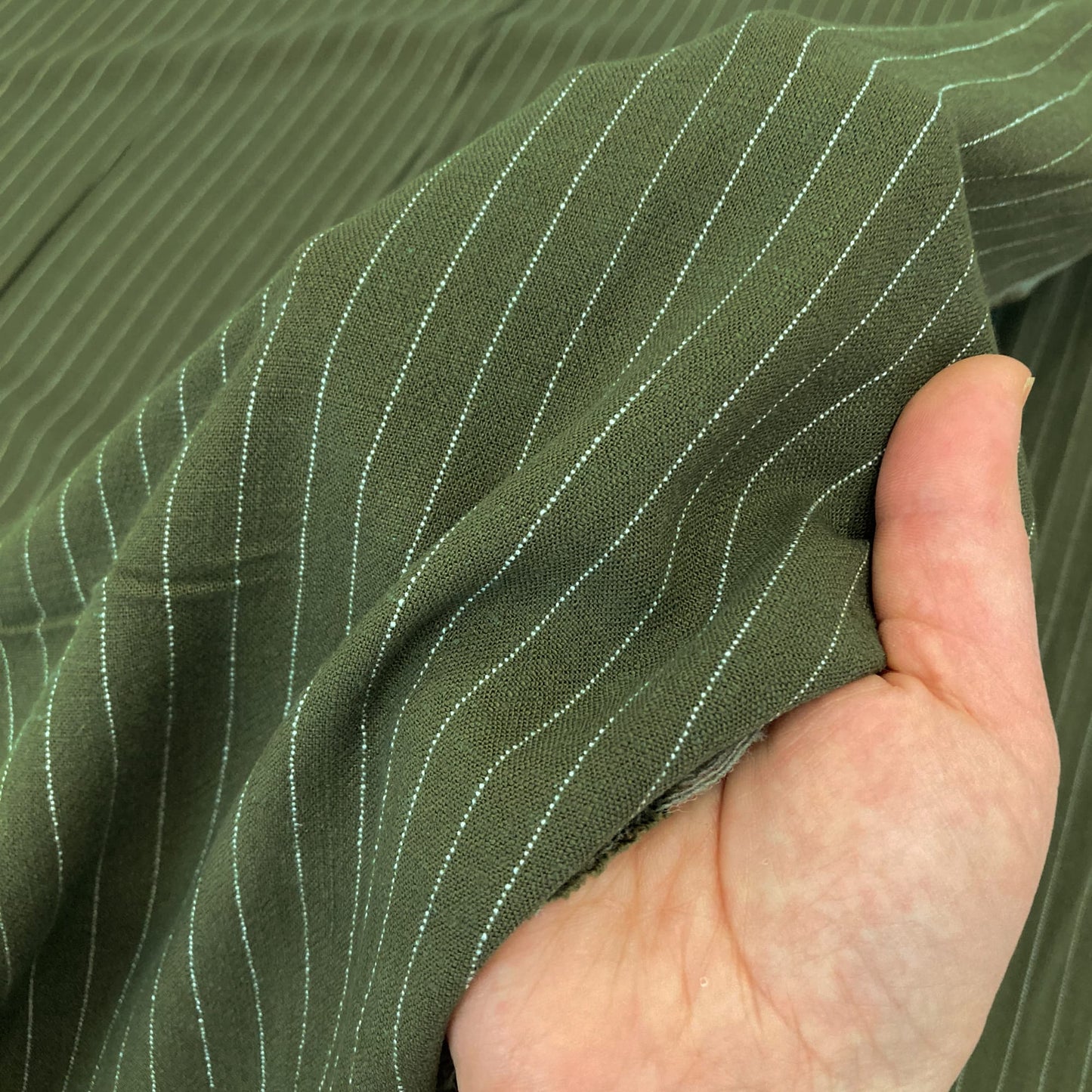 Soft Washed Viscose Linen Slub in Olive Stripe