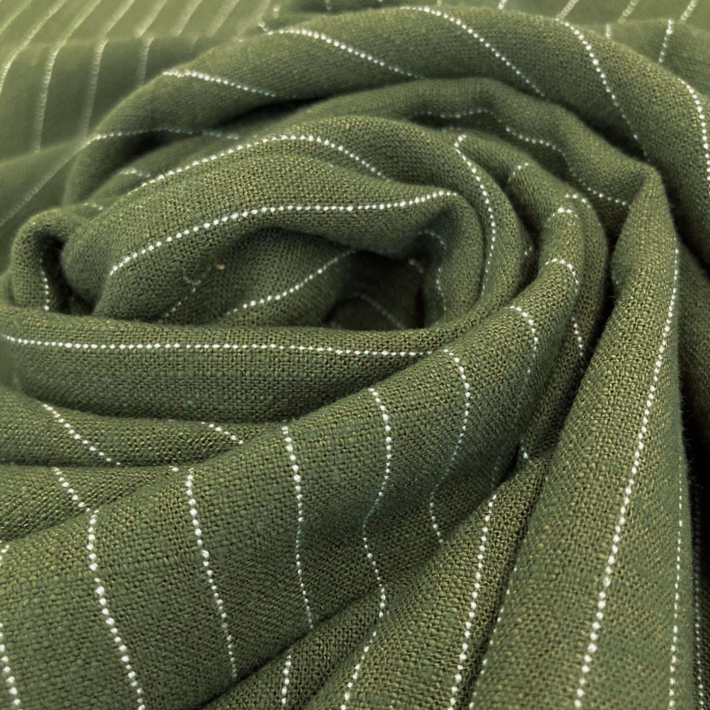 Soft Washed Viscose Linen Slub in Olive Stripe