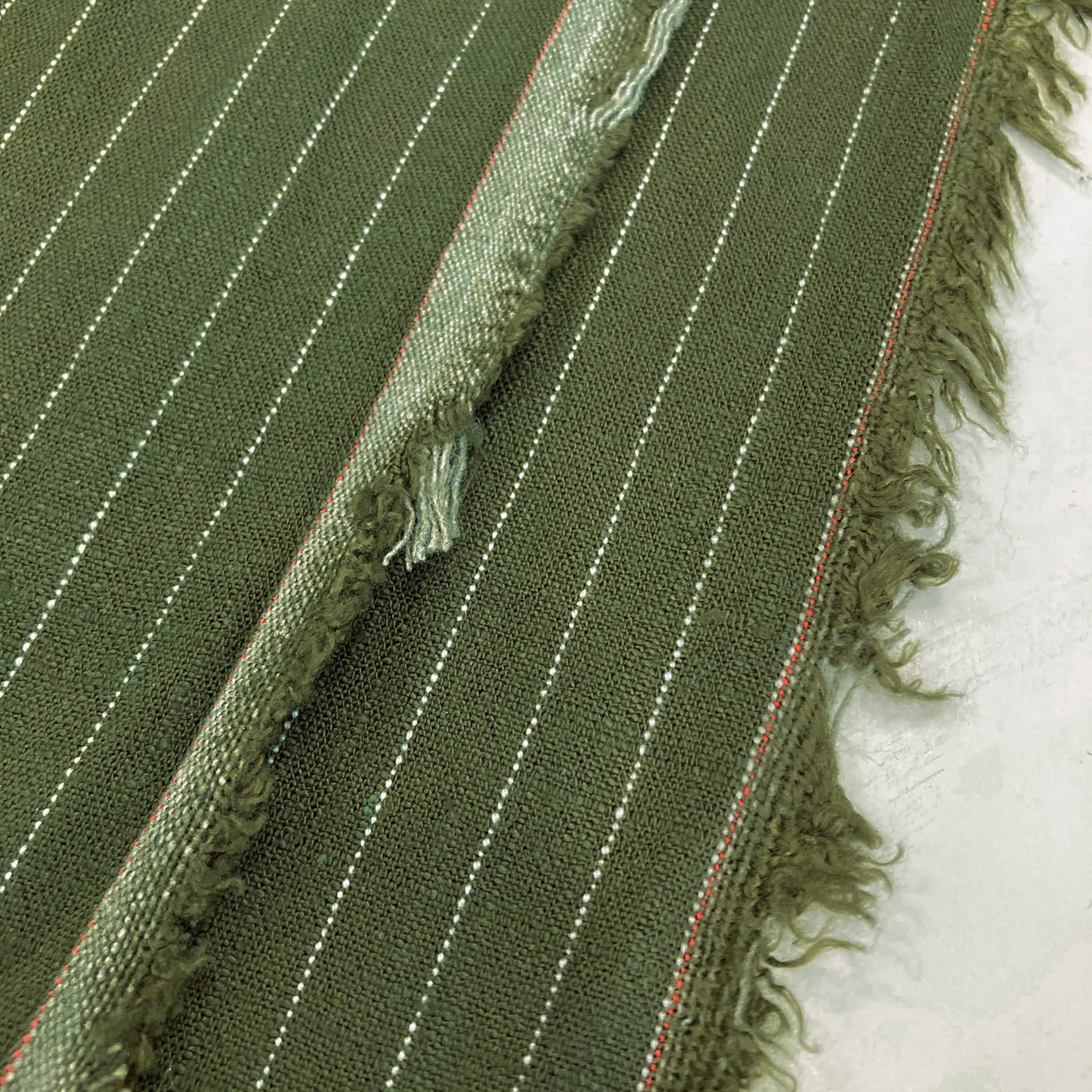 Soft Washed Viscose Linen Slub in Olive Stripe