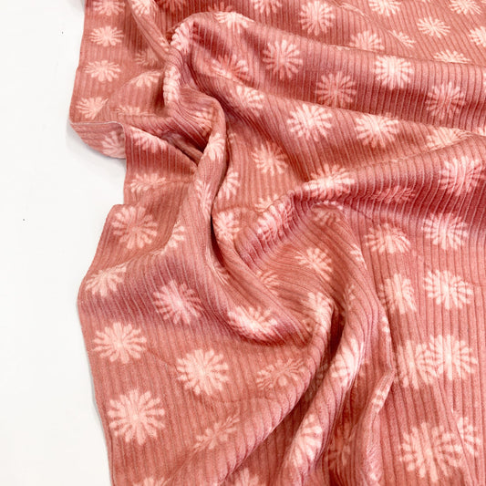 Washed Cotton Jumbo Corduroy with Floral print in Blush