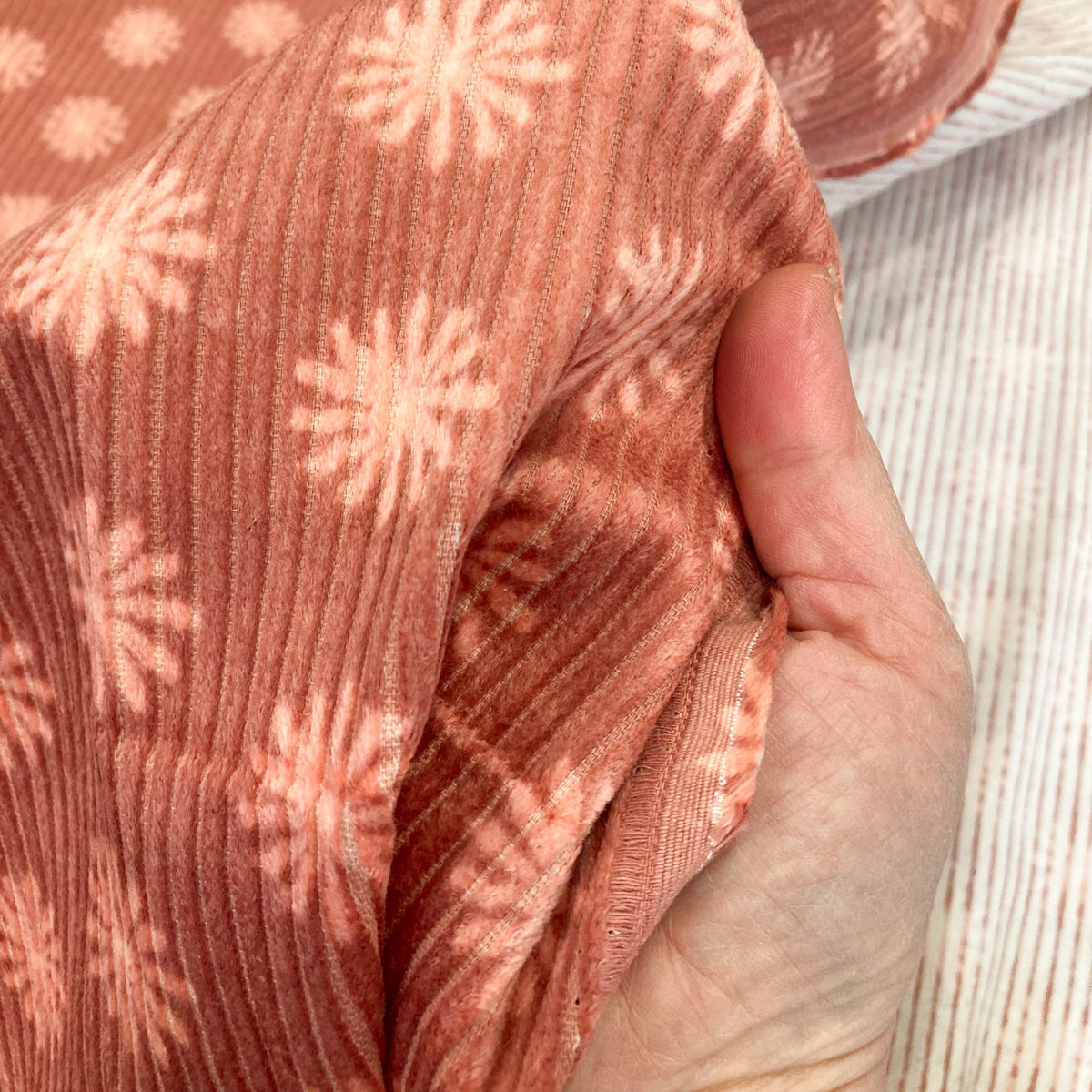 Washed Cotton Jumbo Corduroy with Floral print in Blush
