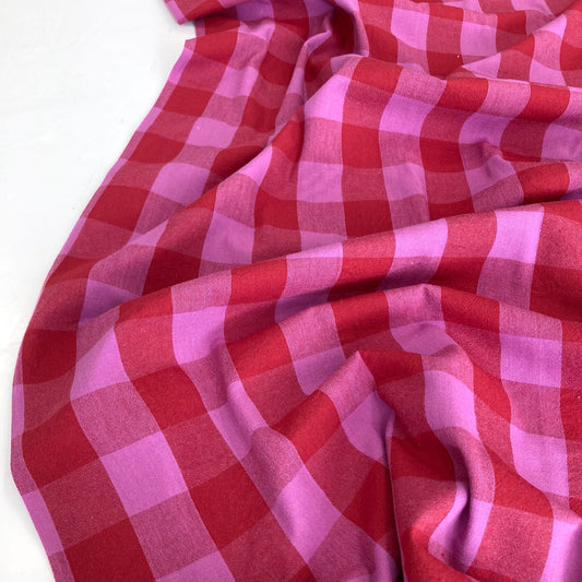 Yarn-Dyed Cotton Gingham in Fuchsia and Red 1" Check
