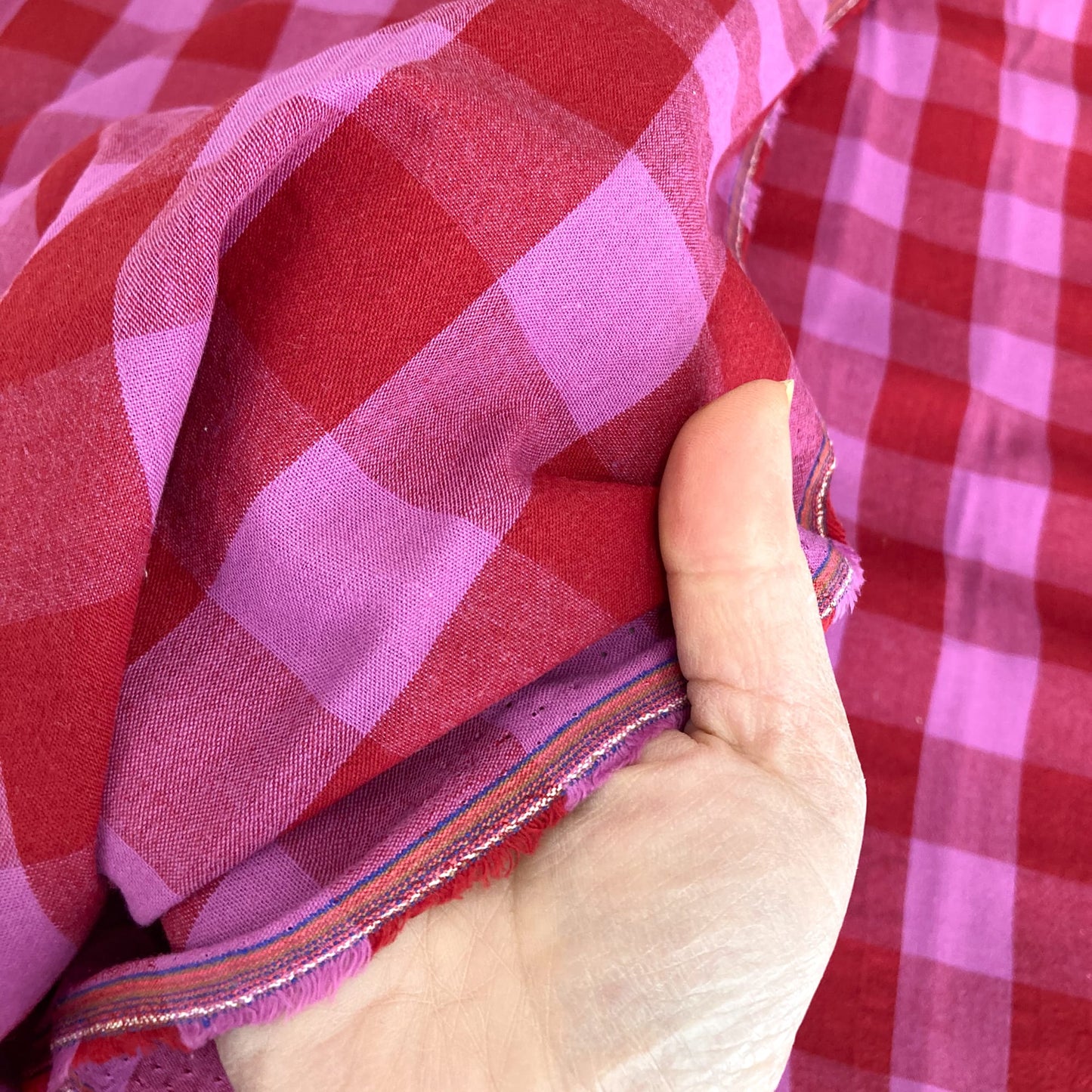 Yarn-Dyed Cotton Gingham in Fuchsia and Red 1" Check