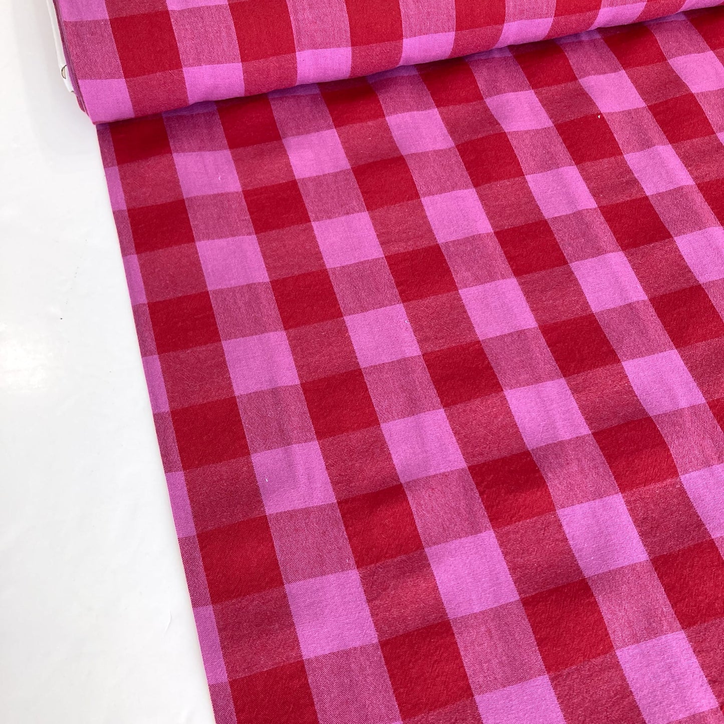 Yarn-Dyed Cotton Gingham in Fuchsia and Red 1" Check
