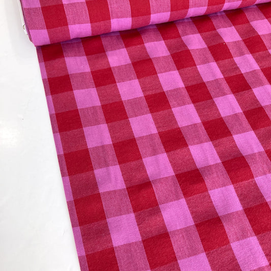 Yarn-Dyed Cotton Gingham in Fuchsia and Red 1" Check