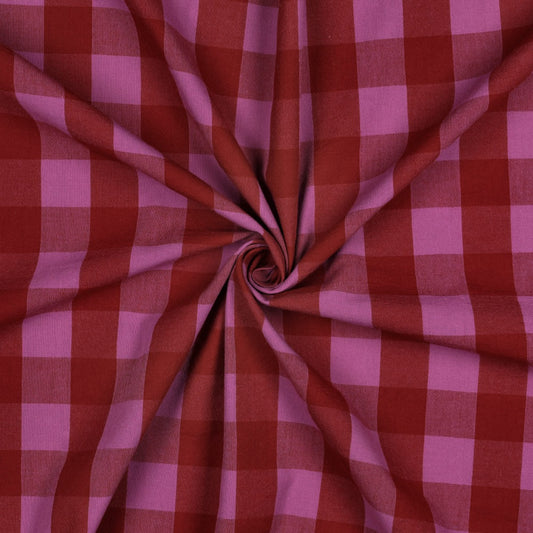 Yarn-Dyed Cotton Gingham in Fuchsia and Red 1" Check