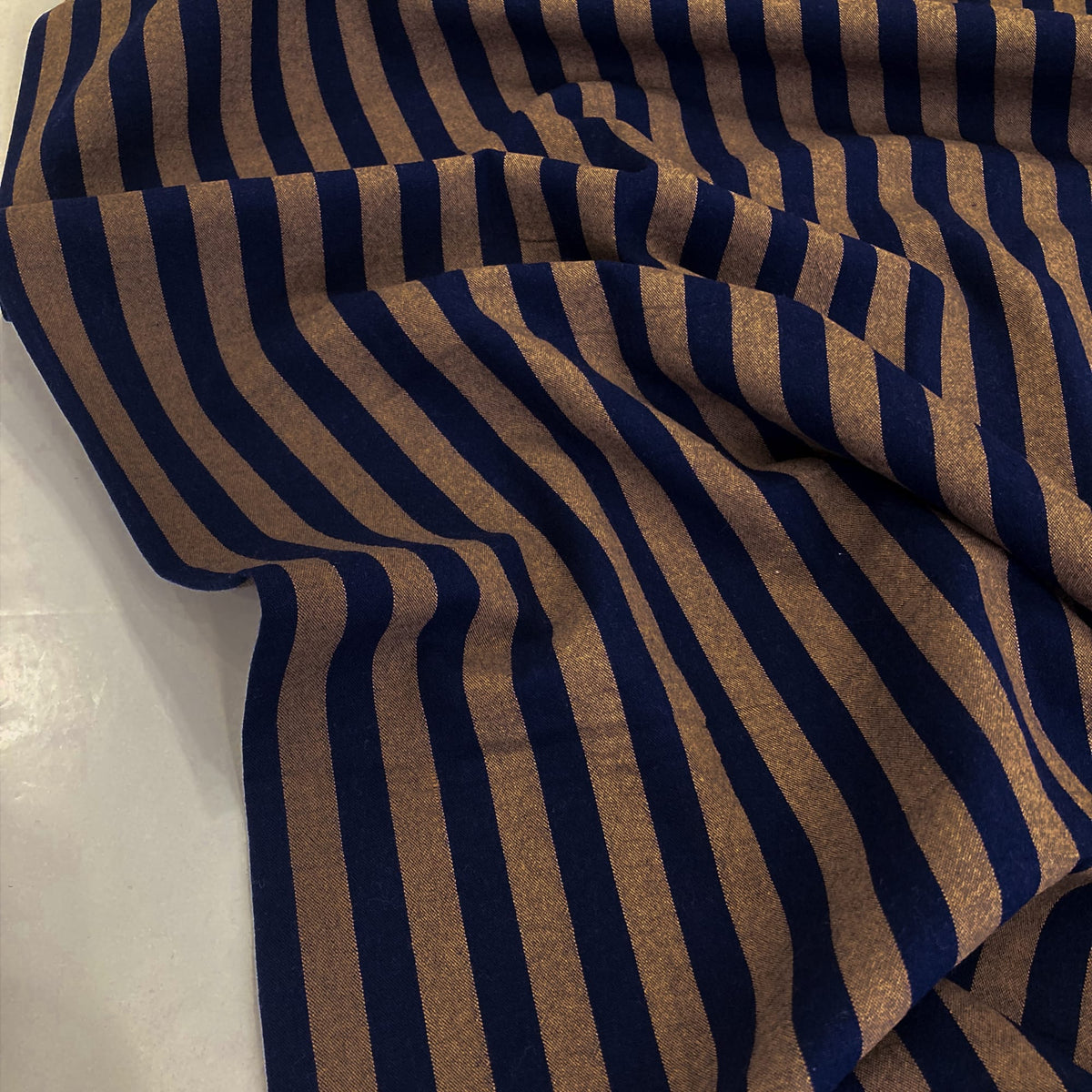 Yarn-Dyed Cotton Stripe Navy and Tan