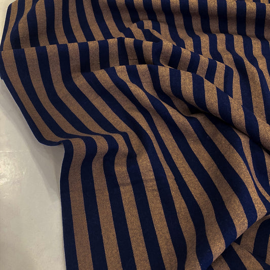 Yarn-Dyed Cotton Stripe Navy and Tan