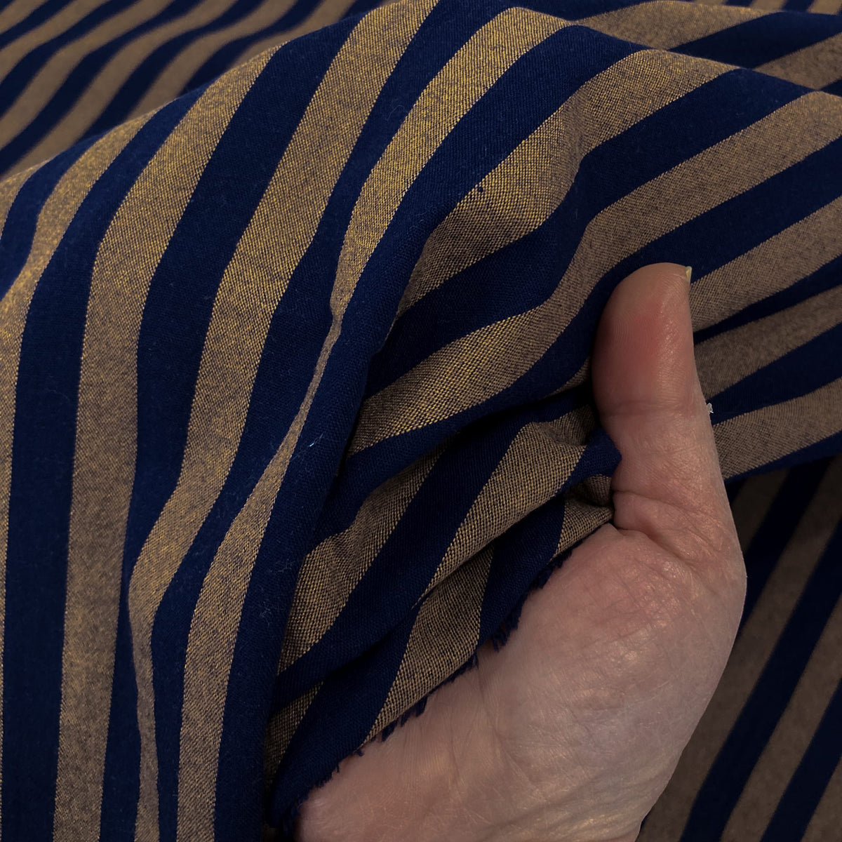 Yarn-Dyed Cotton Stripe Navy and Tan