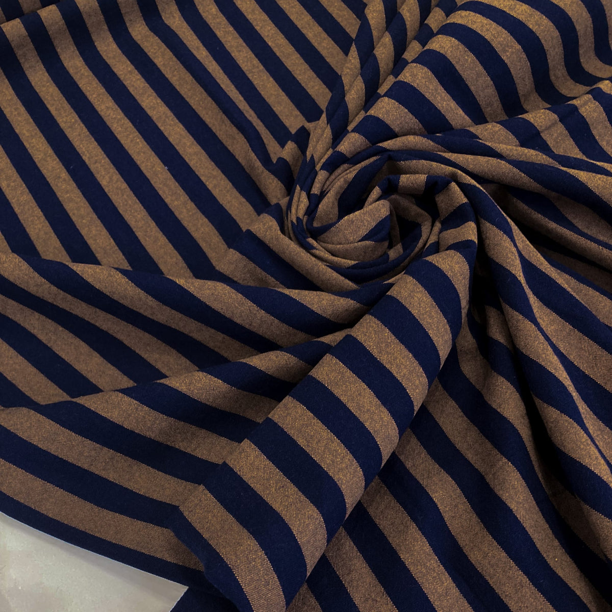 Yarn-Dyed Cotton Stripe Navy and Tan