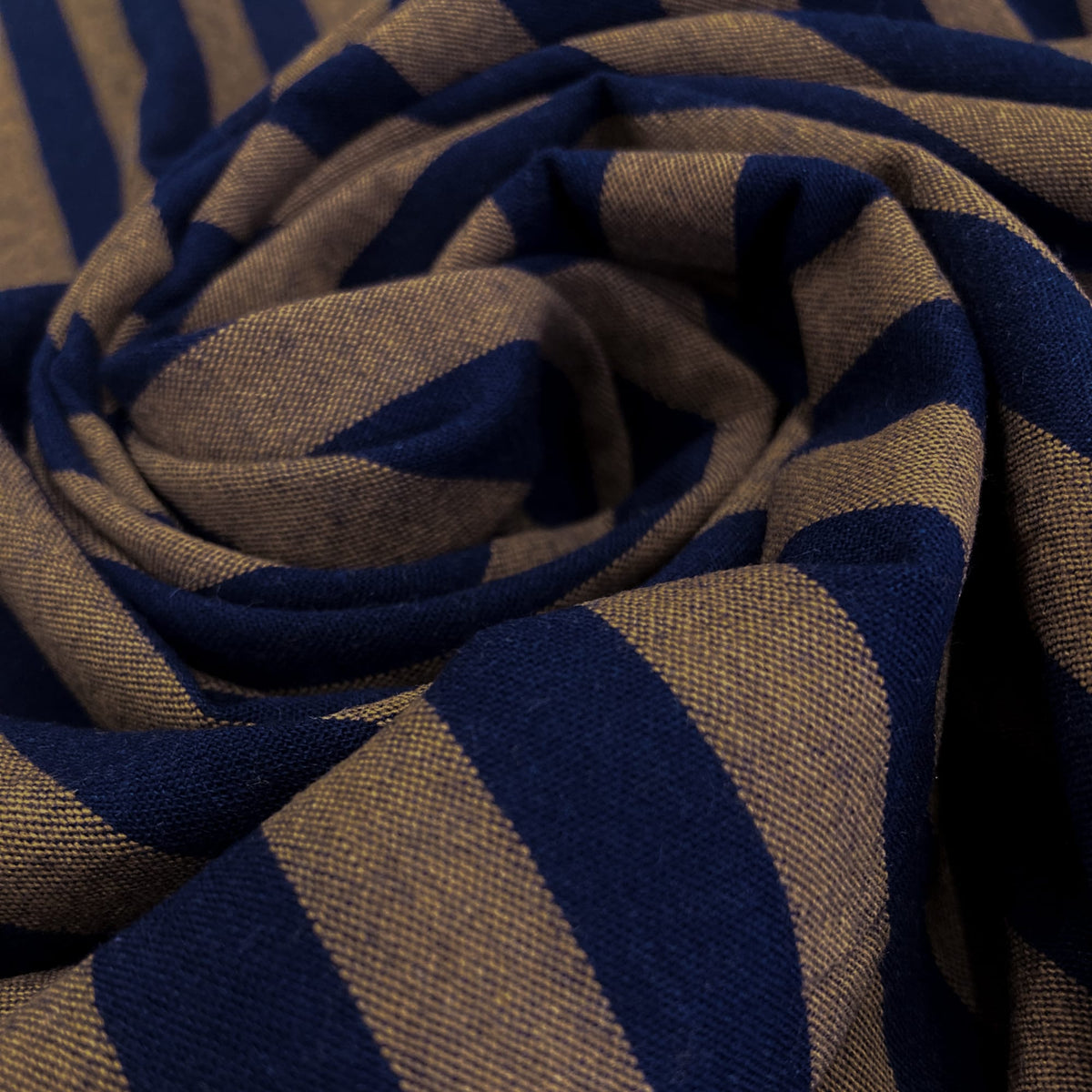 Yarn-Dyed Cotton Stripe Navy and Tan