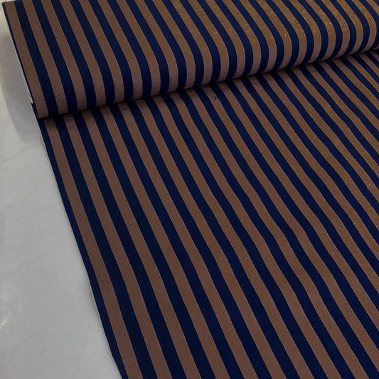 Yarn-Dyed Cotton Stripe Navy and Tan