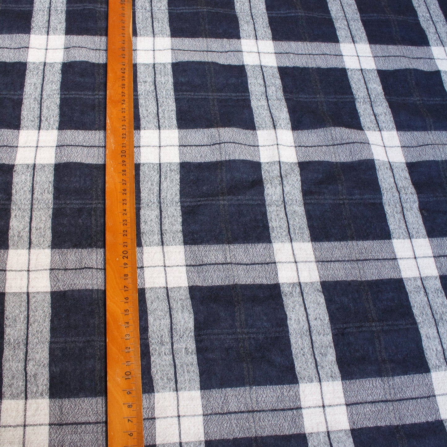 Designer Deadstock: Lightweight Pure Wool Fabric with Blue and Grey Check