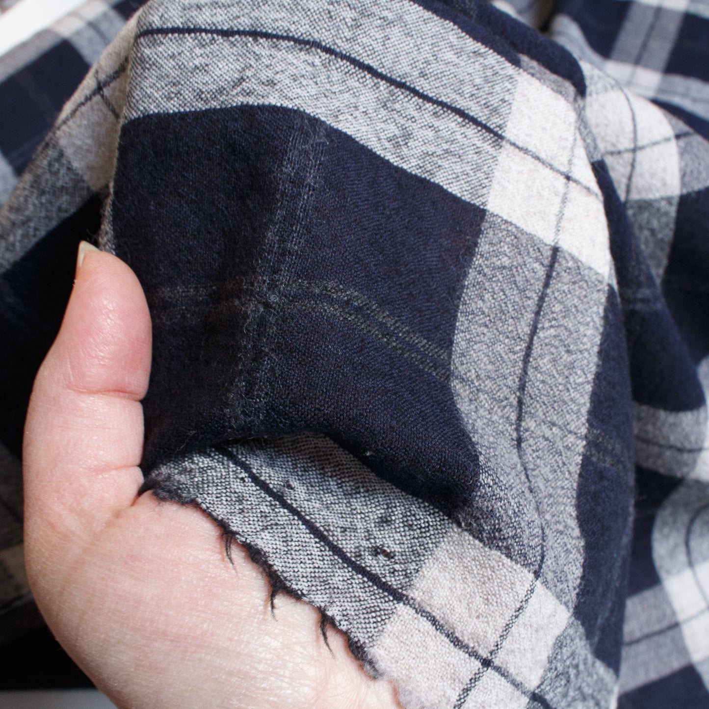 Designer Deadstock: Lightweight Pure Wool Fabric with Blue and Grey Check