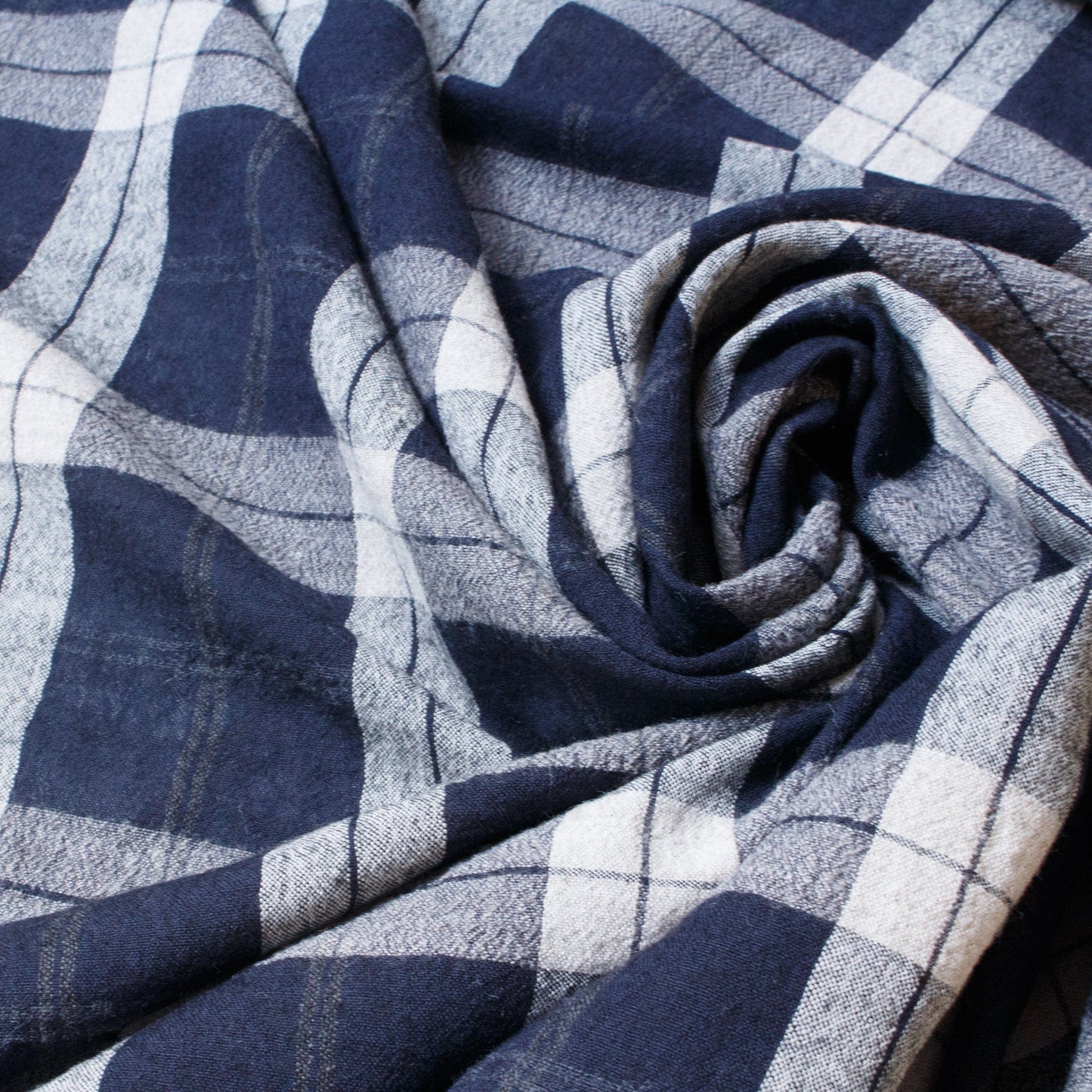 Designer Deadstock: Lightweight Pure Wool Fabric with Blue and Grey Check
