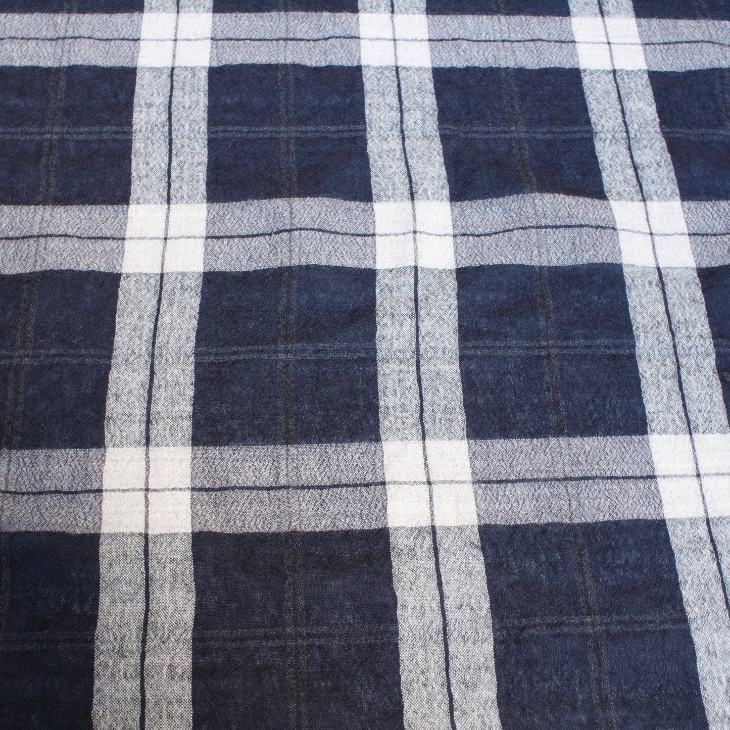 Designer Deadstock: Lightweight Pure Wool Fabric with Blue and Grey Check