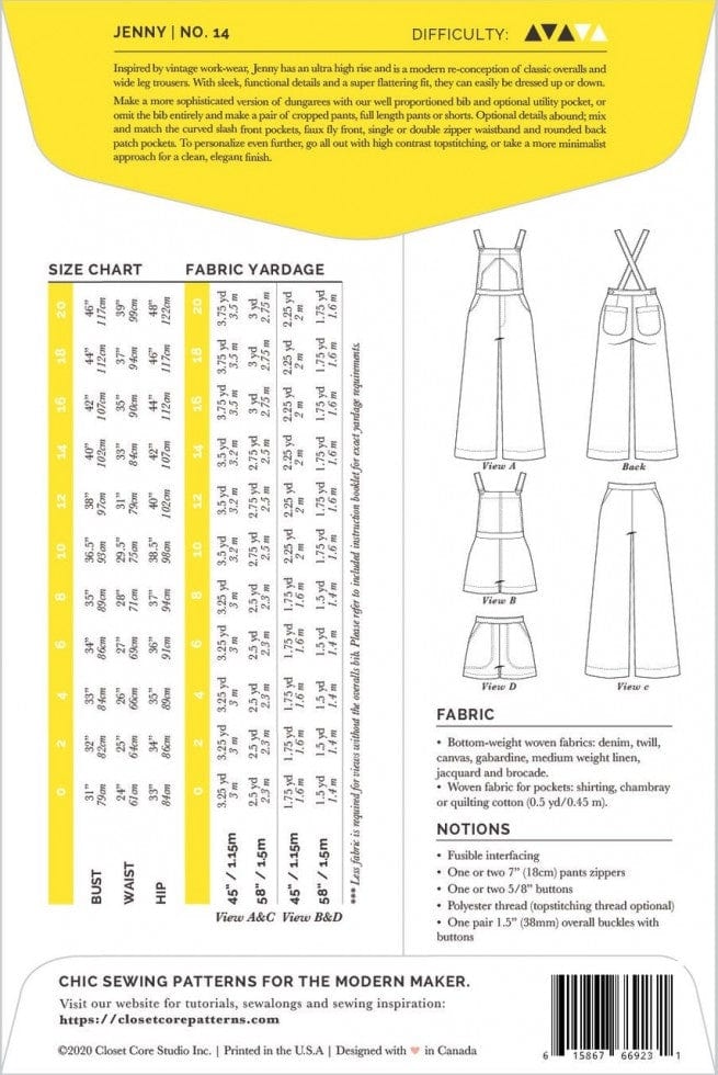 Closet Core Patterns: Jenny Overalls and Trousers