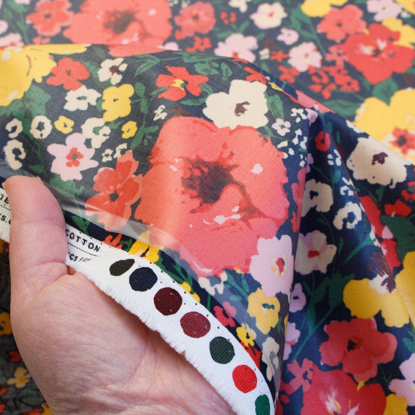 Cloud 9 Organic Cotton PU Laminated Fabric with 'Wild Fields' Floral Print