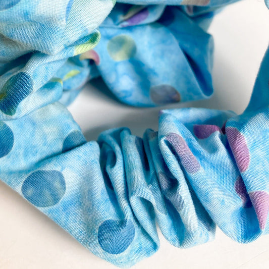 Large Cotton Batik Scrap Scrunchie - Blue with Spot