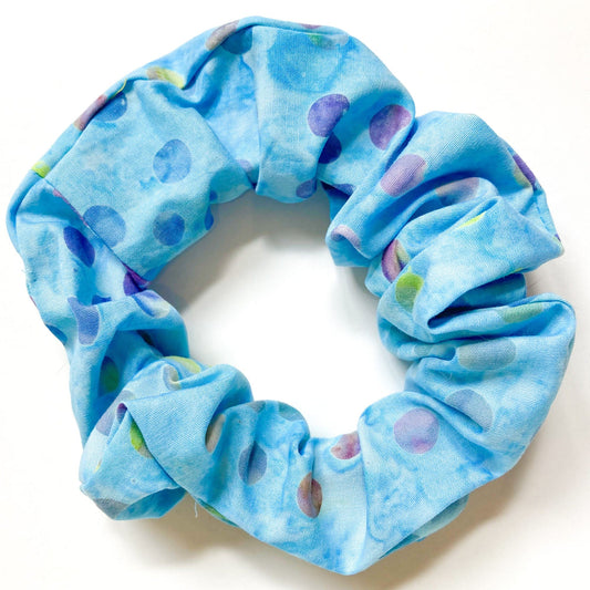Large Cotton Batik Scrap Scrunchie - Blue with Spot