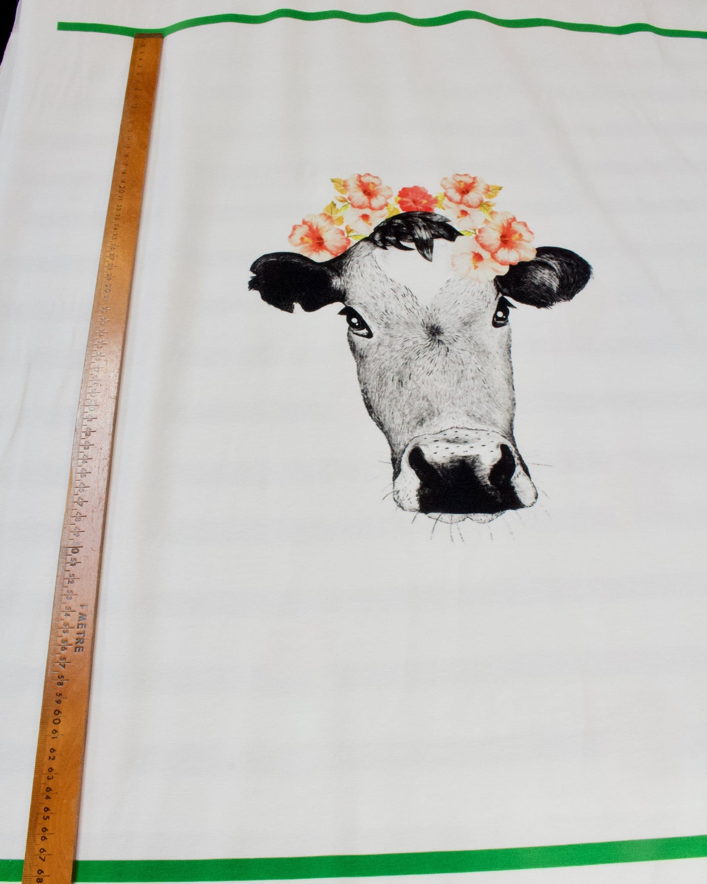 Cotton Jersey with Cow Panel Print and Black and White Stripes