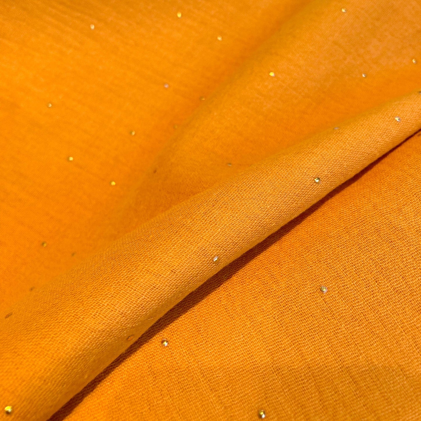 Cotton Double Gauze in Turmeric with Gold Spots