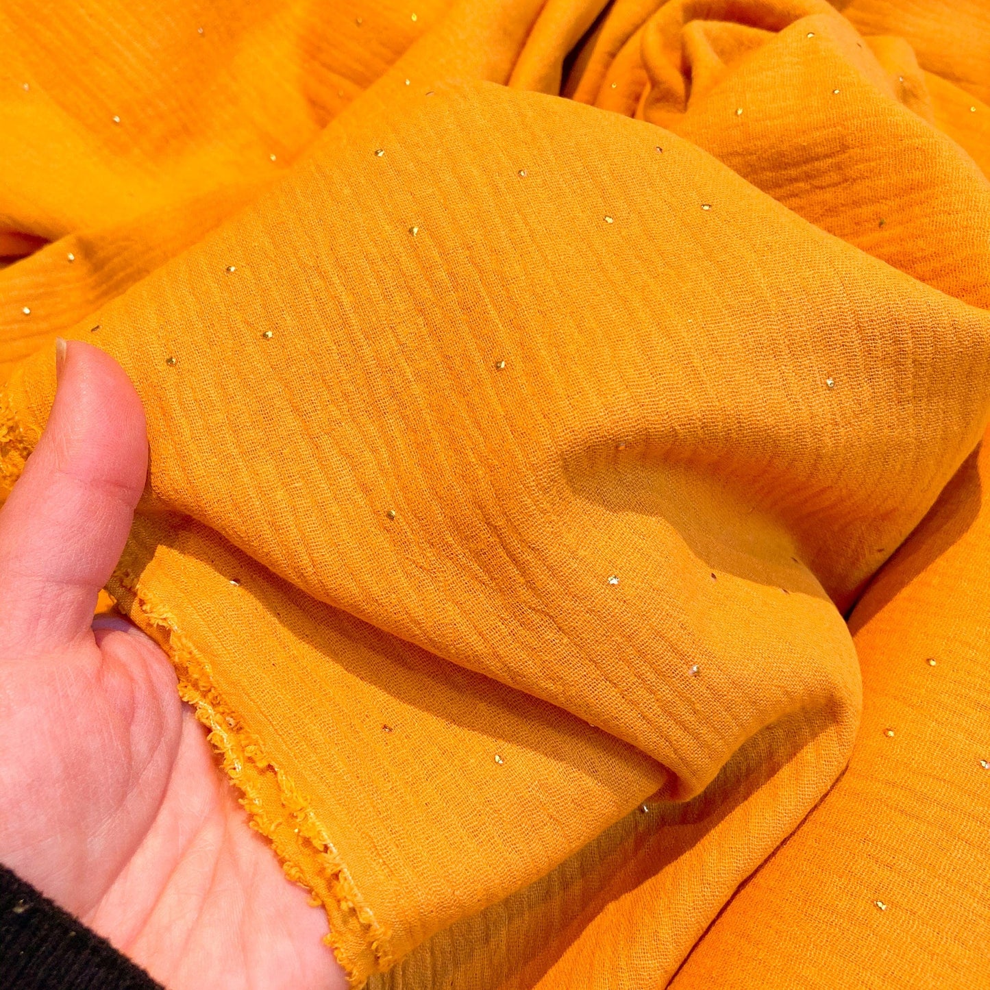 Cotton Double Gauze in Turmeric with Gold Spots