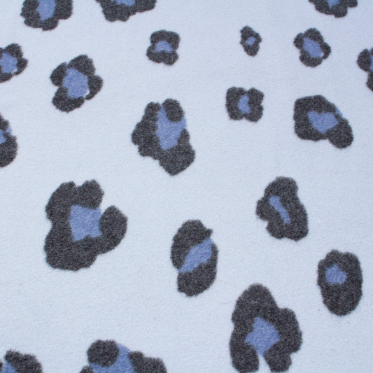 Organic Cotton Fleece with Snow Leopard Print in Blue