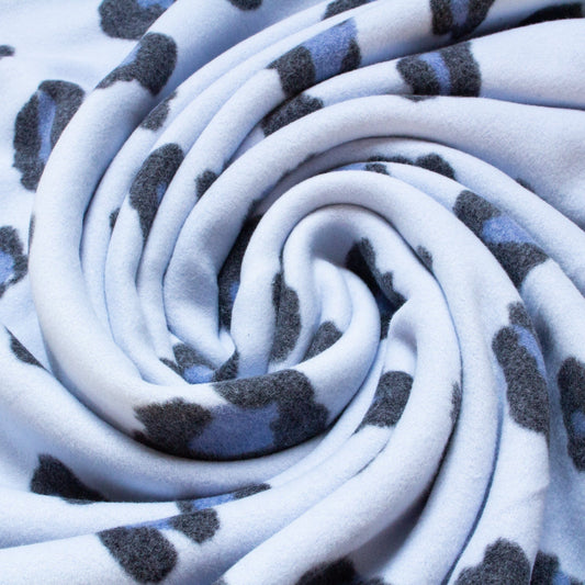 Organic Cotton Fleece with Snow Leopard Print in Blue