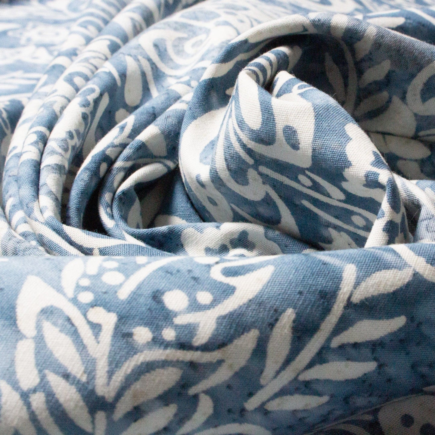 Hand Dyed Cotton Batik with Blue and White Floral Design