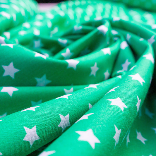 Cotton Poplin in Green with Star Print