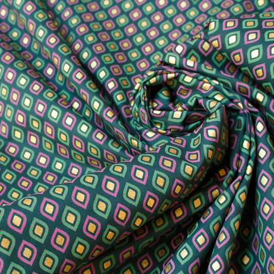 Cotton Fabric in Forest Green with Metallic Diamond Print
