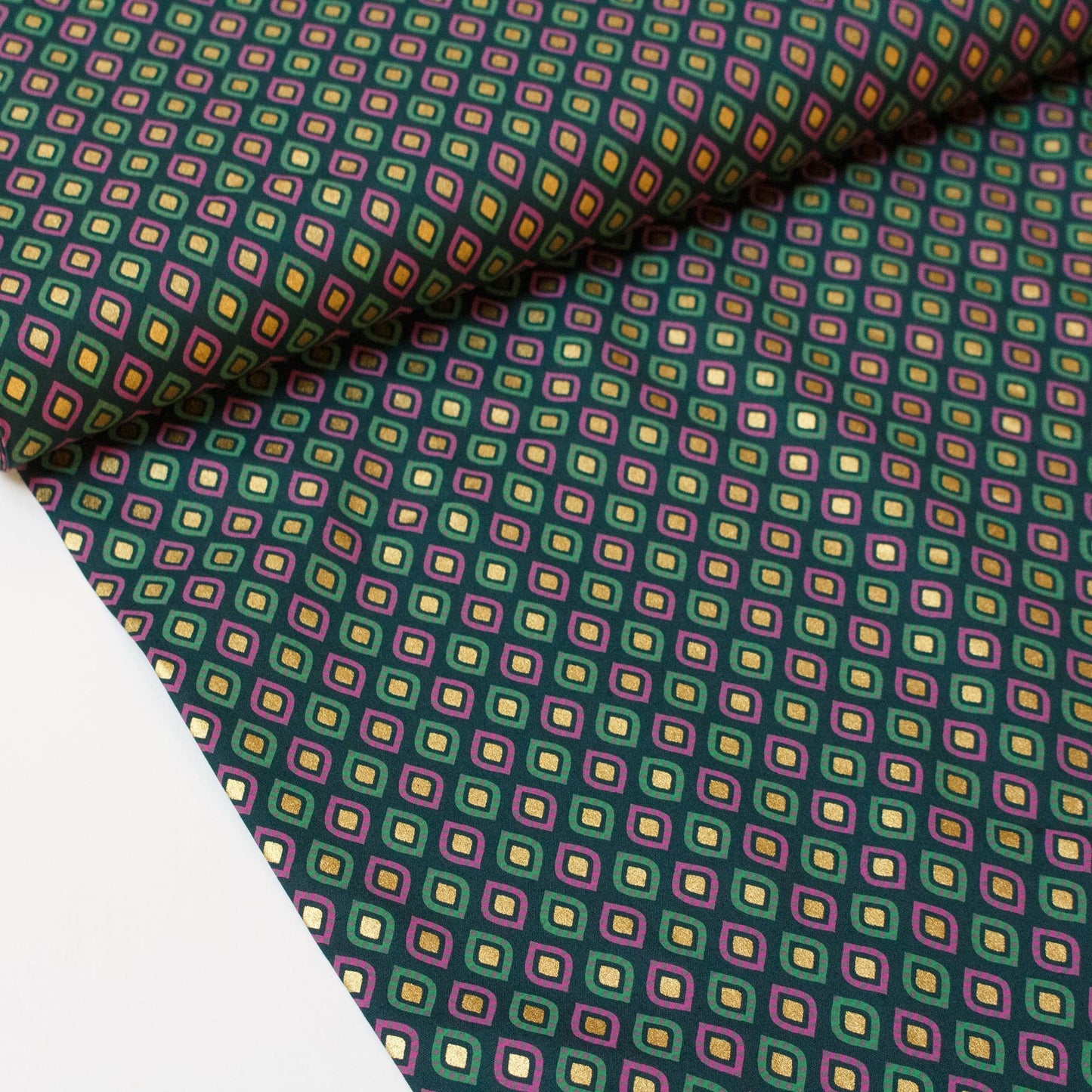 Cotton Fabric in Forest Green with Metallic Diamond Print