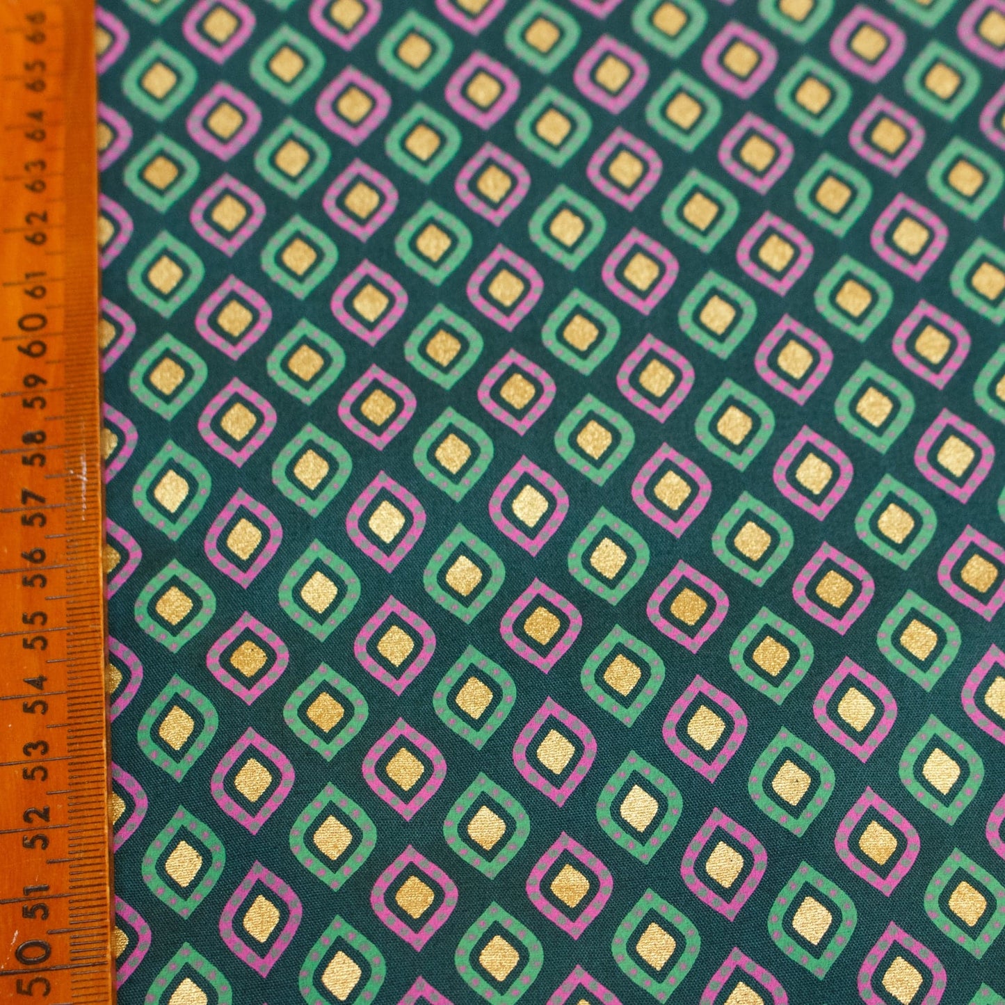 Cotton Fabric in Forest Green with Metallic Diamond Print