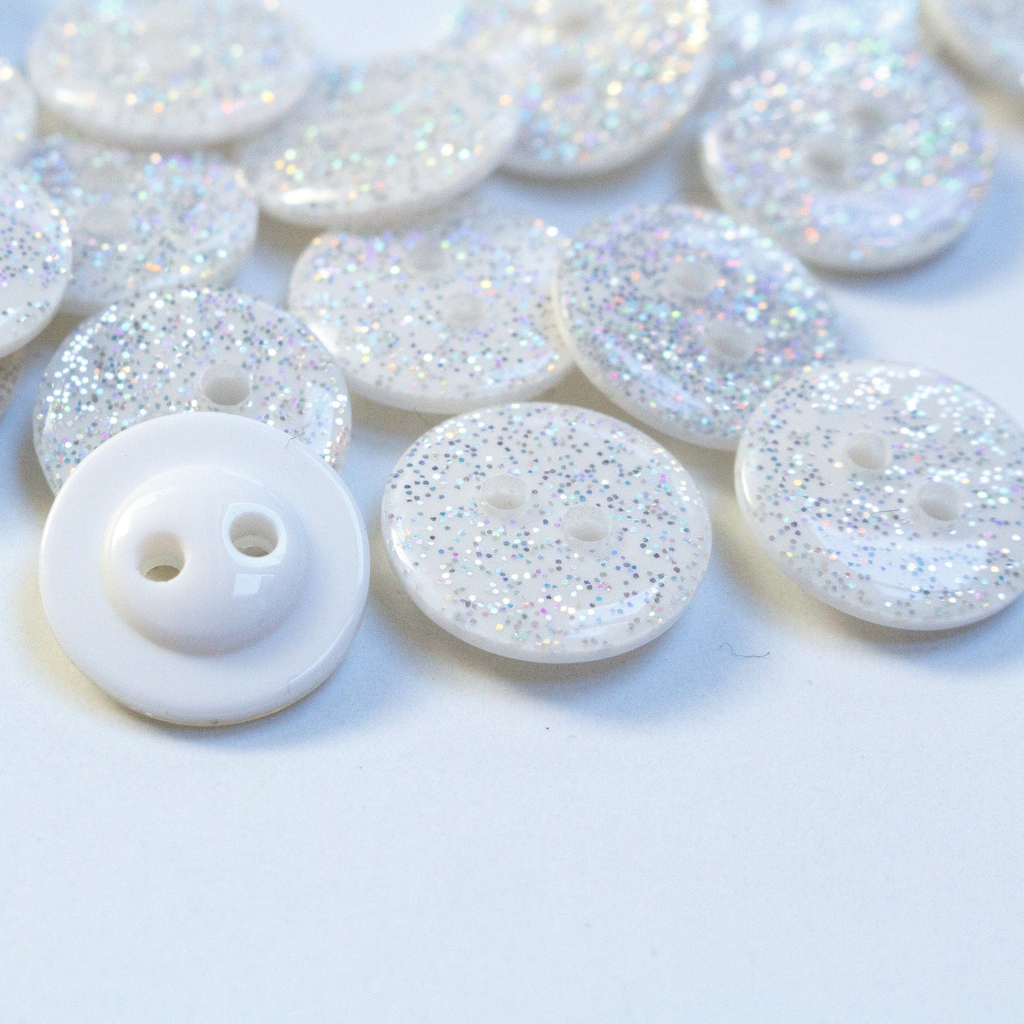 Five White Sparkly Buttons - 13mm