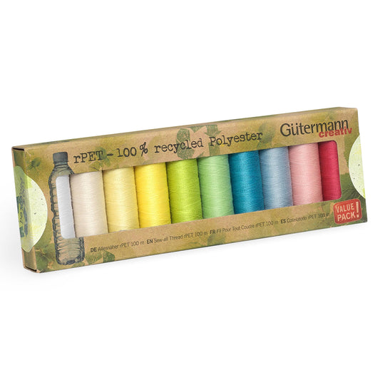 10 x 100 m Reels Gütermann Recycled Sew-All Thread in Rainbow Pastels
